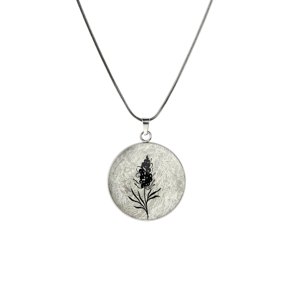 AUSTRALIAN NATIVE FLORA - GREVILLEA SPIDER FLOWER CIRCLE PENDANT ON A CHAIN NECKLACE - D879 - in Circle Box