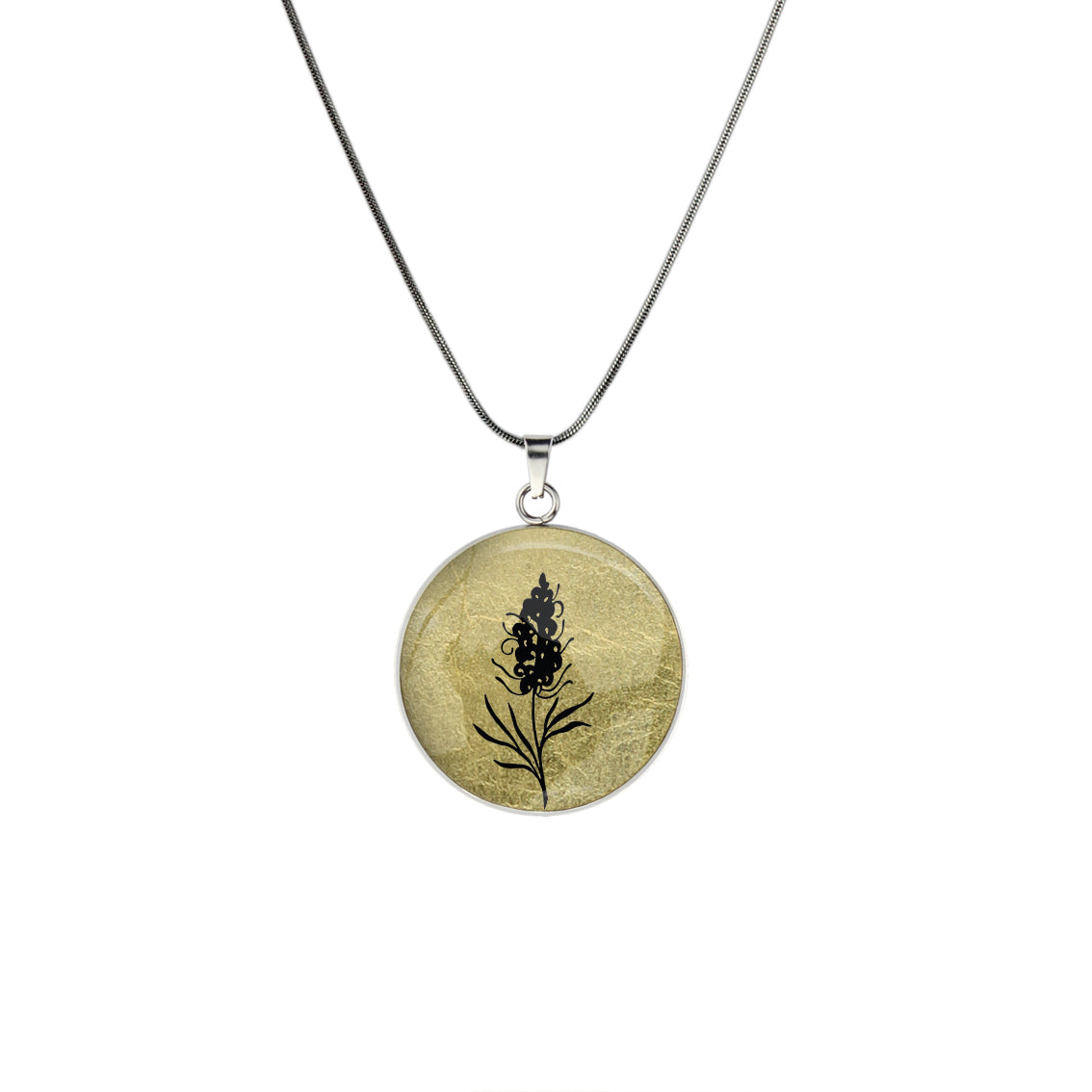 AUSTRALIAN NATIVE FLORA - GREVILLEA SPIDER FLOWER CIRCLE PENDANT ON A CHAIN NECKLACE - D879 - in Circle Box