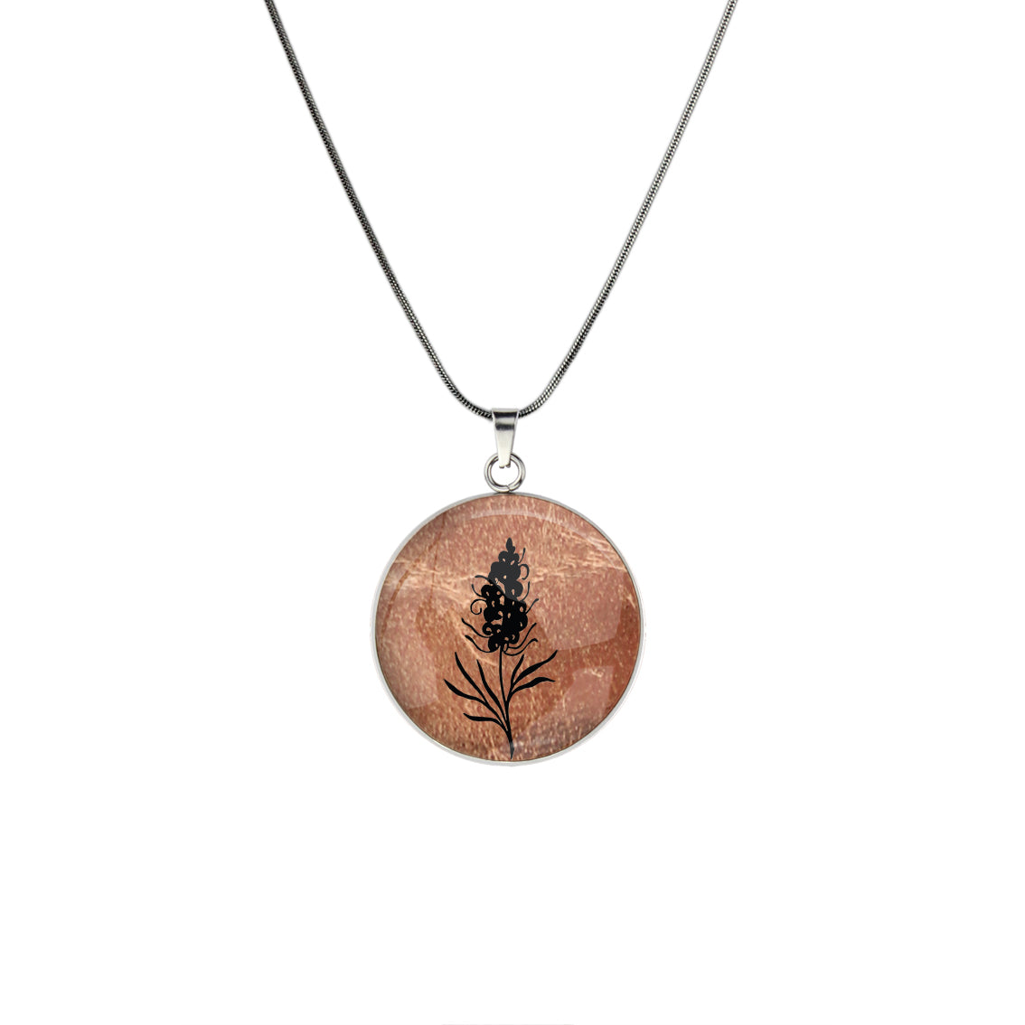 AUSTRALIAN NATIVE FLORA - GREVILLEA SPIDER FLOWER CIRCLE PENDANT ON A CHAIN NECKLACE - D879 - in Circle Box