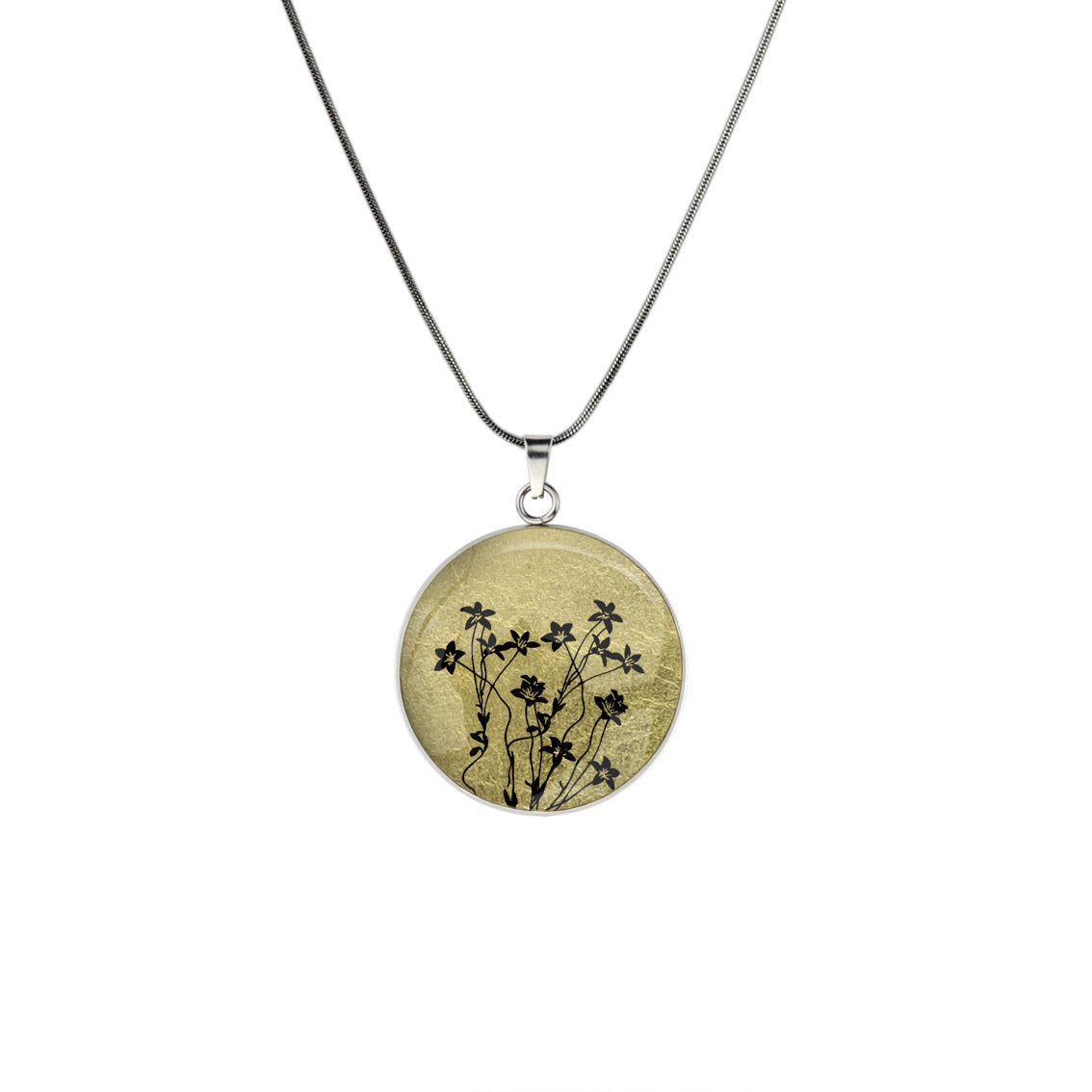 AUSTRALIAN NATIVE FLORA - NATIVE BLUEBELL CIRCLE PENDANT ON A CHAIN NECKLACE - D895 - in Circle Box