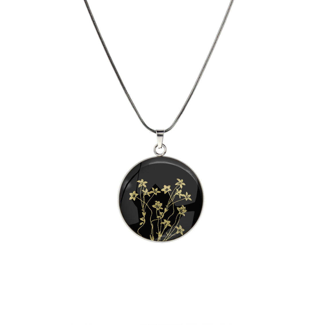 AUSTRALIAN NATIVE FLORA - NATIVE BLUEBELL CIRCLE PENDANT ON A CHAIN NECKLACE - D895S - on Satchel