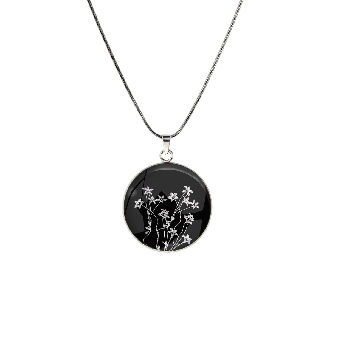 AUSTRALIAN NATIVE FLORA - NATIVE BLUEBELL CIRCLE PENDANT ON A CHAIN NECKLACE - D895S - on Satchel