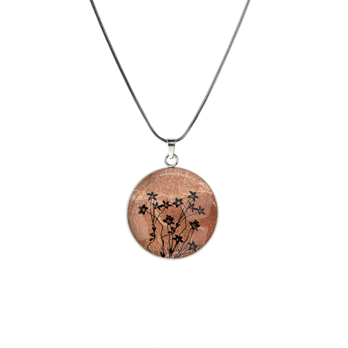 AUSTRALIAN NATIVE FLORA - NATIVE BLUEBELL CIRCLE PENDANT ON A CHAIN NECKLACE - D895 - in Circle Box