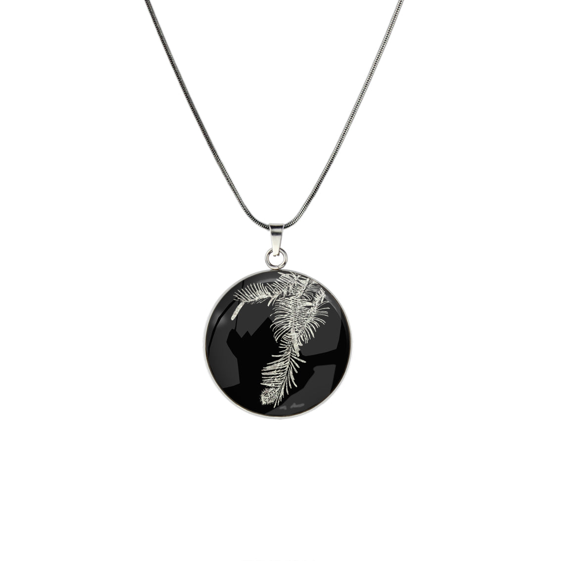 AUSTRALIAN NATIVE FLORA - WOLLEMI PINE CIRCLE PENDANT ON A CHAIN NECKLACE - D939 - in Circle Box