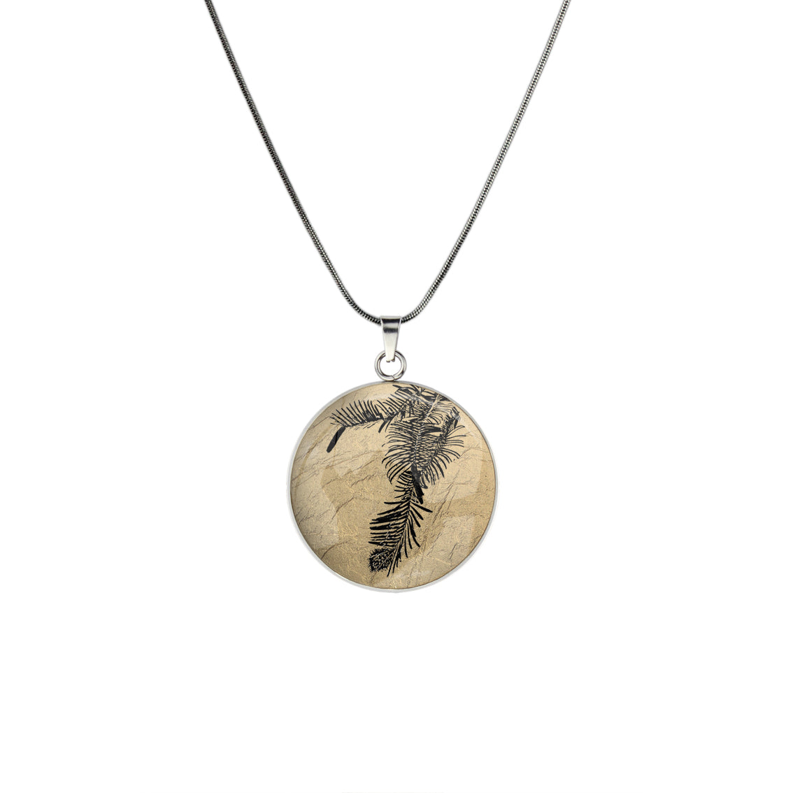 AUSTRALIAN NATIVE FLORA - WOLLEMI PINE CIRCLE PENDANT ON A CHAIN NECKLACE - D939 - in Circle Box