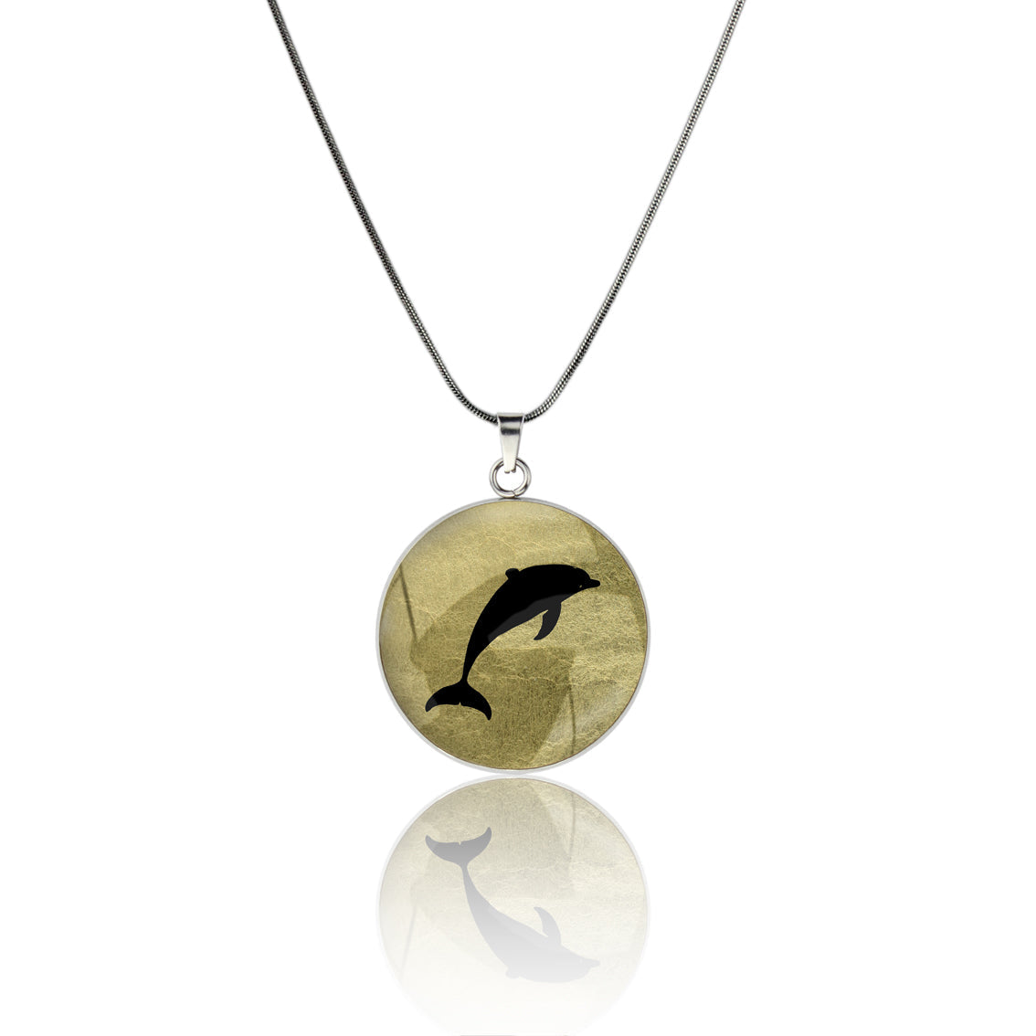 DOLPHIN CIRCLE PENDANT ON A CHAIN NECKLACE - MFY159 - in Circle Box