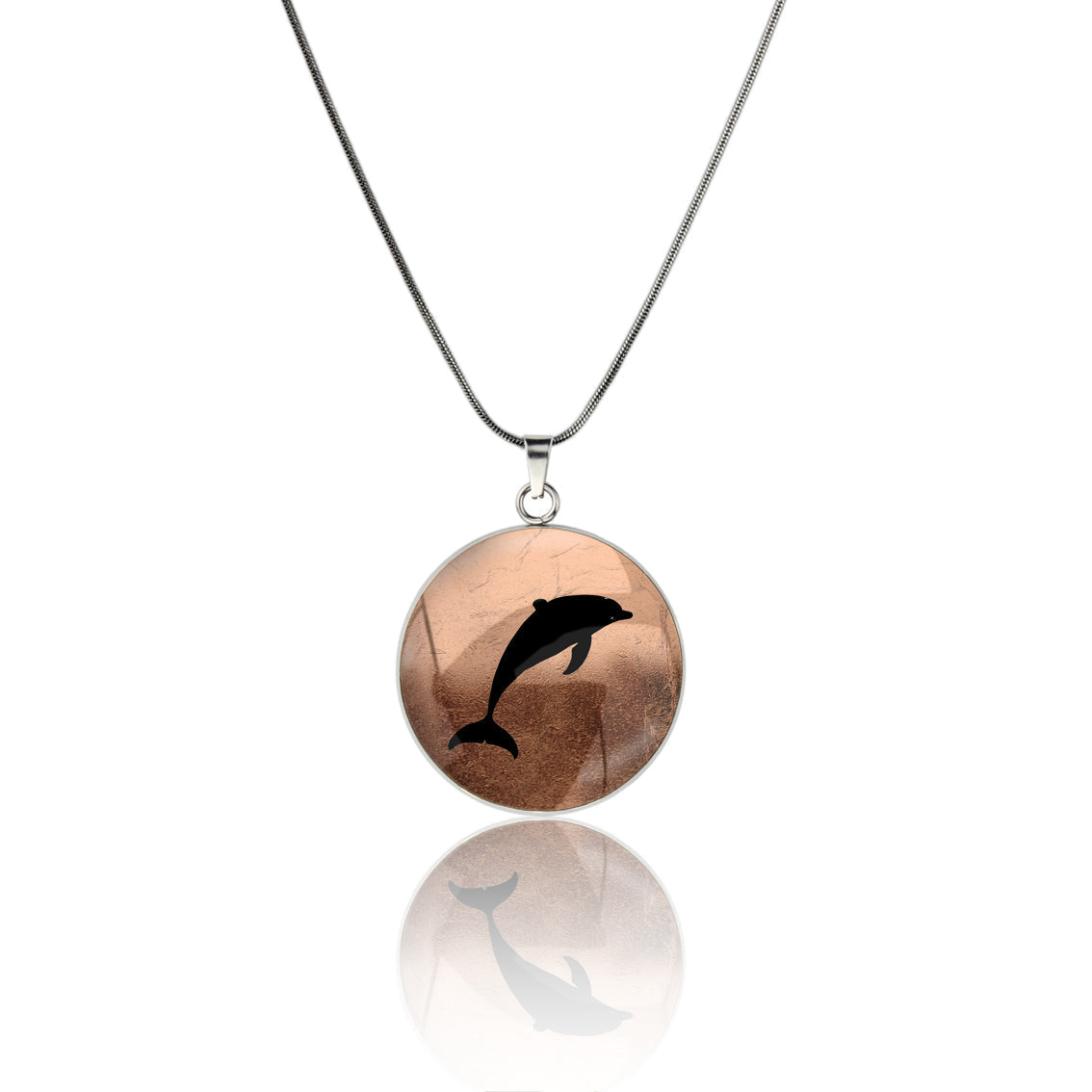 DOLPHIN CIRCLE PENDANT ON A CHAIN NECKLACE - MFY159 - in Circle Box