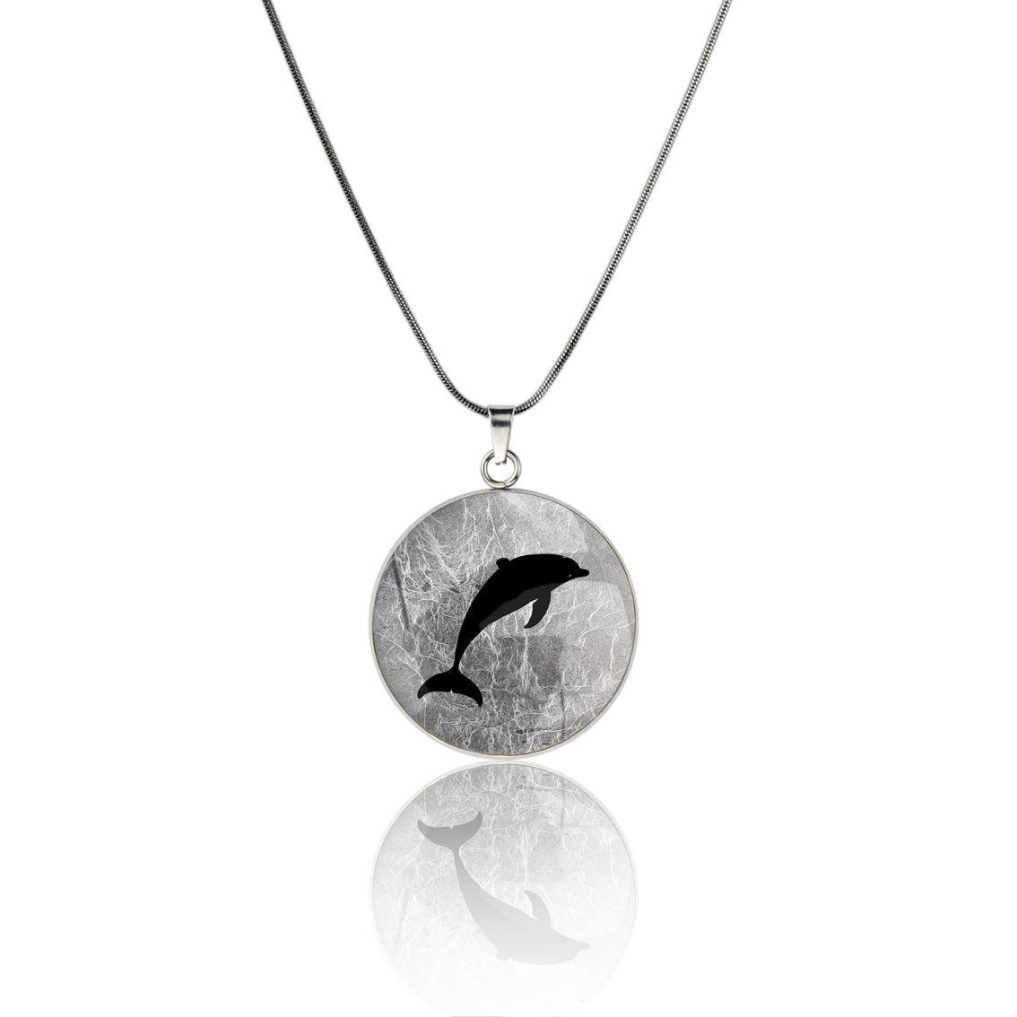 DOLPHIN CIRCLE PENDANT ON A CHAIN NECKLACE - MFY159 - in Circle Box