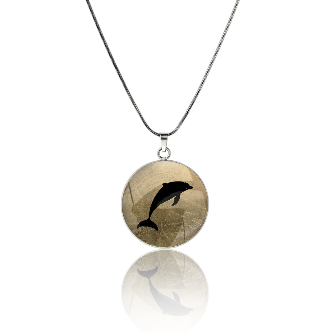 DOLPHIN CIRCLE PENDANT ON A CHAIN NECKLACE - MFY159S - on Satchel