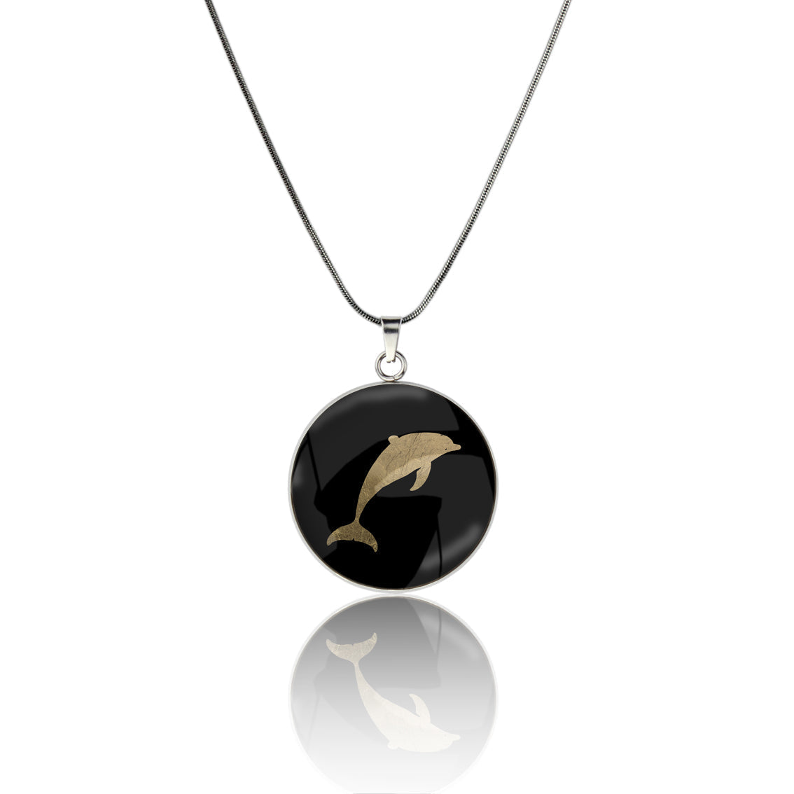 DOLPHIN CIRCLE PENDANT ON A CHAIN NECKLACE - MFY159S - on Satchel