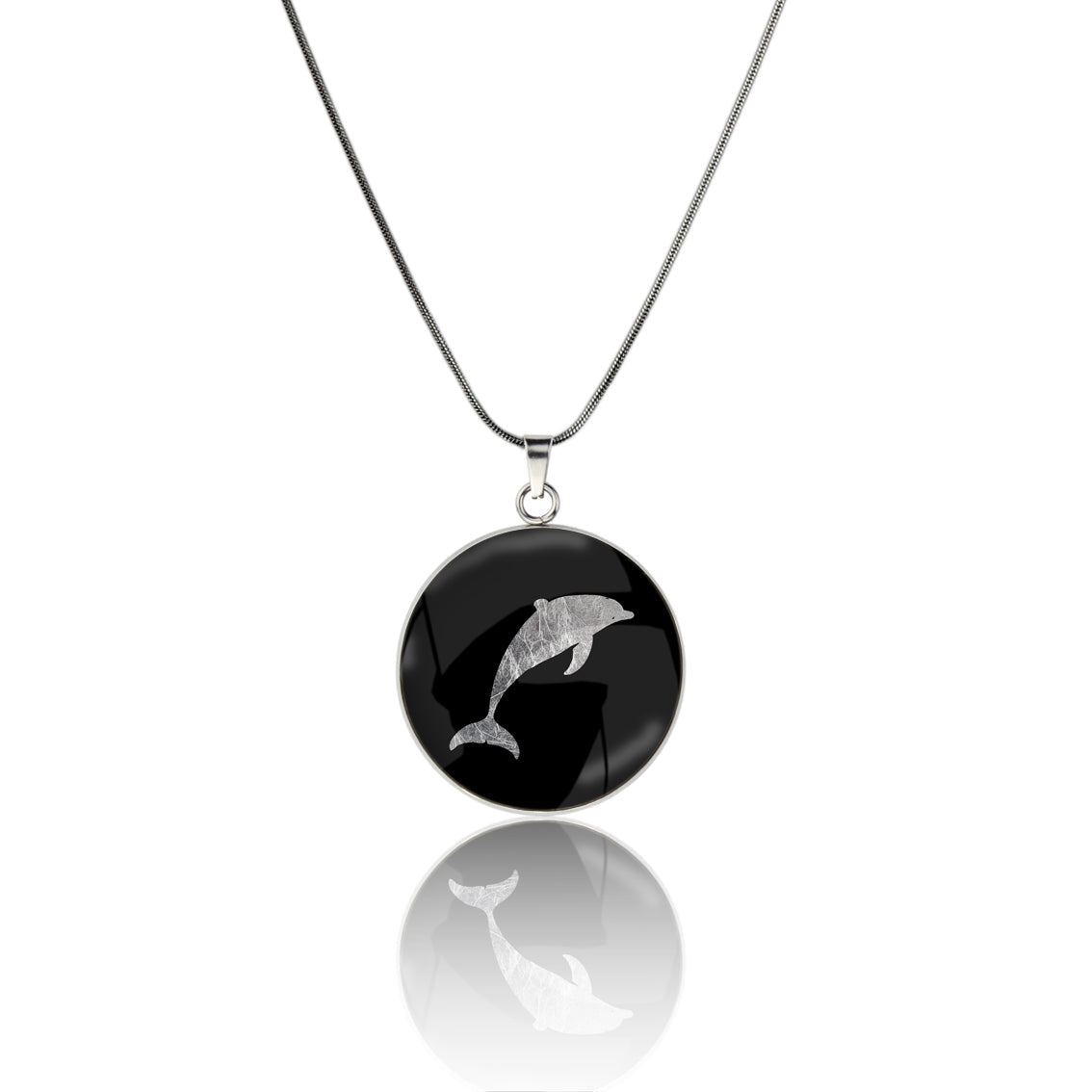 DOLPHIN CIRCLE PENDANT ON A CHAIN NECKLACE - MFY159S - on Satchel