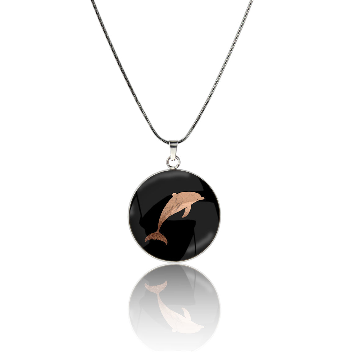 DOLPHIN CIRCLE PENDANT ON A CHAIN NECKLACE - MFY159S - on Satchel