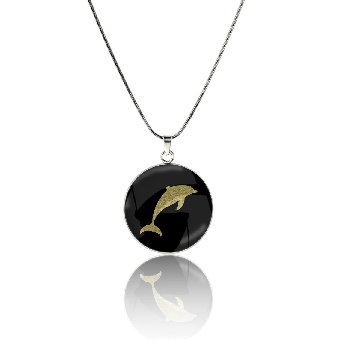 DOLPHIN CIRCLE PENDANT ON A CHAIN NECKLACE - MFY159 - in Circle Box