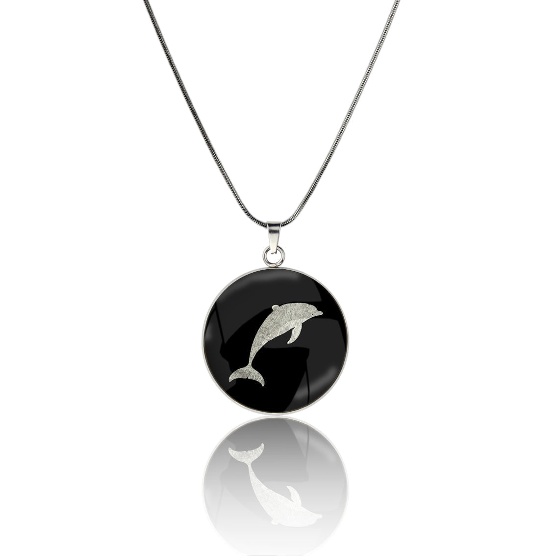 DOLPHIN CIRCLE PENDANT ON A CHAIN NECKLACE - MFY159 - in Circle Box