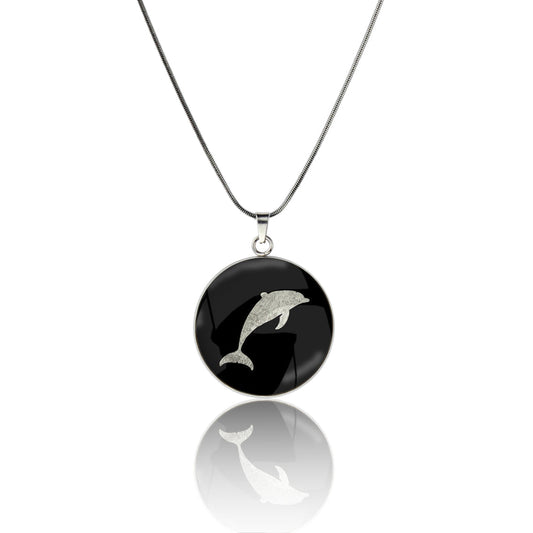 DOLPHIN CIRCLE PENDANT ON A CHAIN NECKLACE - MFY159 - in Circle Box