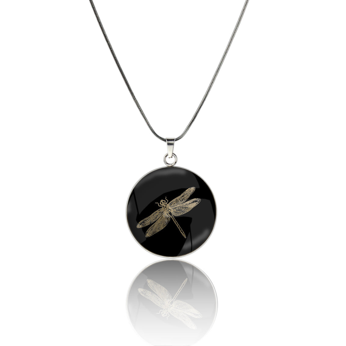 DRAGONFLY CIRCLE PENDANT ON A CHAIN NECKLACE - MFY289 - in Circle Box