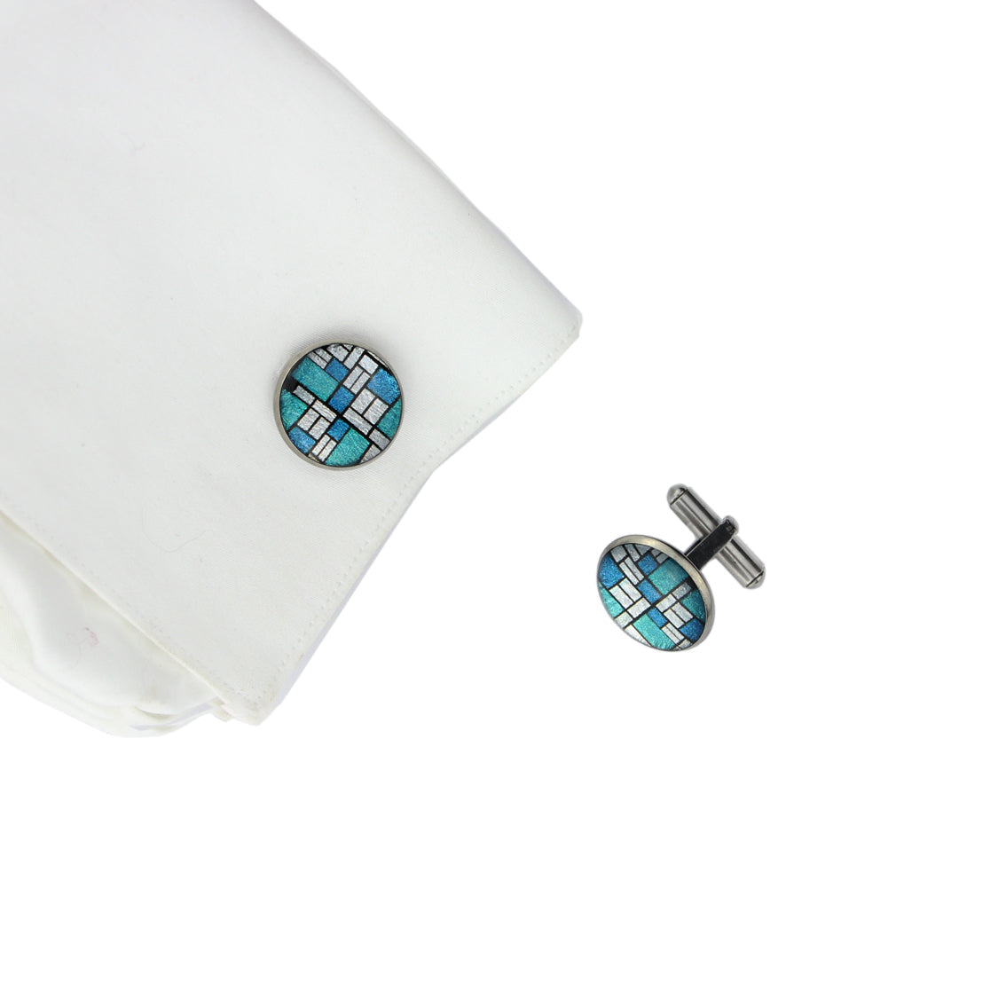 PERSPECTIVE MONDRIAN POP ART ABSTRACT CIRCLE ELEGANT CUFFLINKS - M177