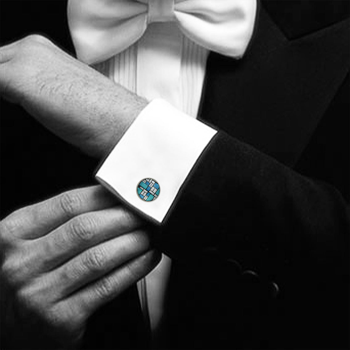 PERSPECTIVE MONDRIAN POP ART ABSTRACT CIRCLE ELEGANT CUFFLINKS - M177