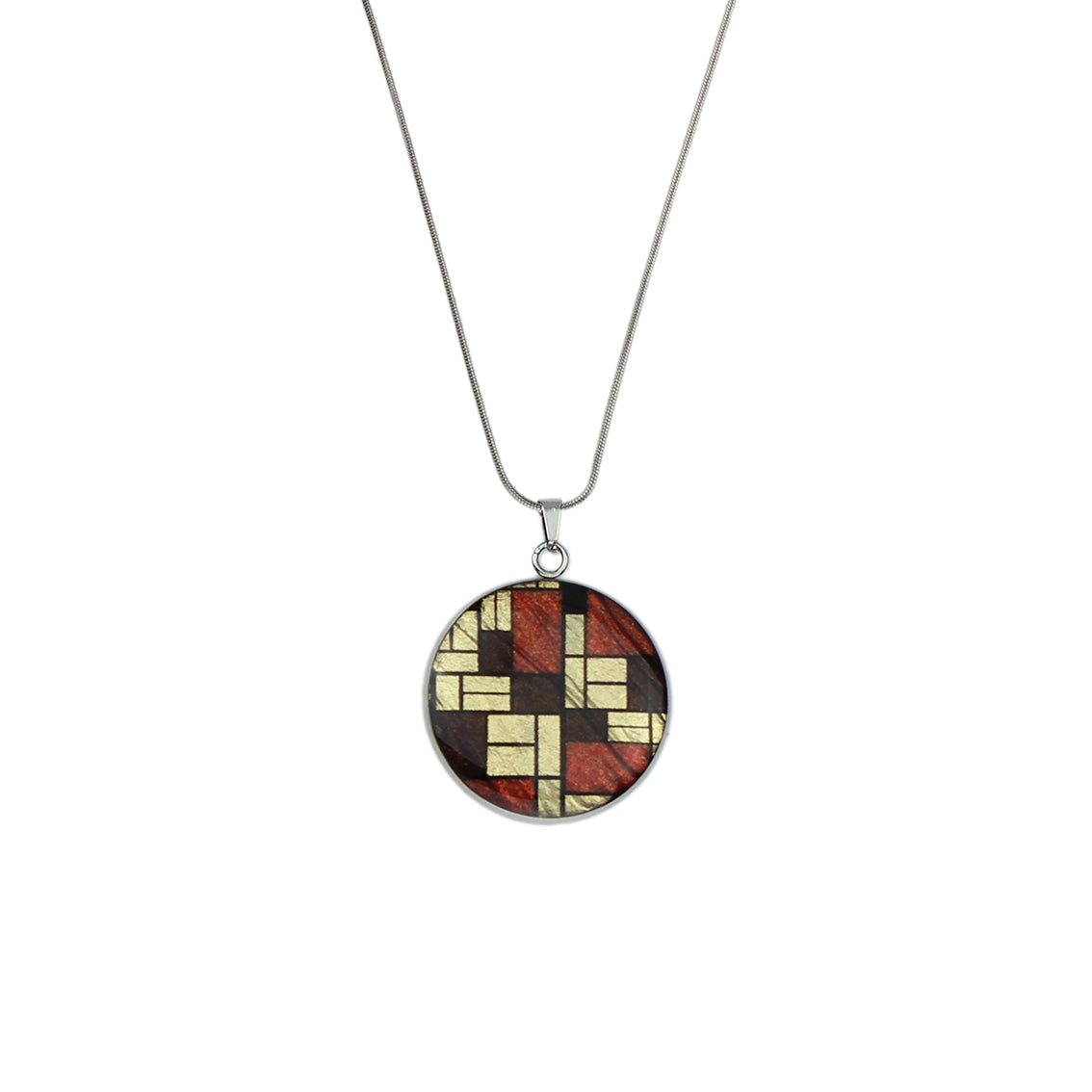 PERSPECTIVE MONDRIAN POP ART ABSTRACT CIRCLE PENDANT ON A CHAIN NECKLACE - M171 - in Circle Box
