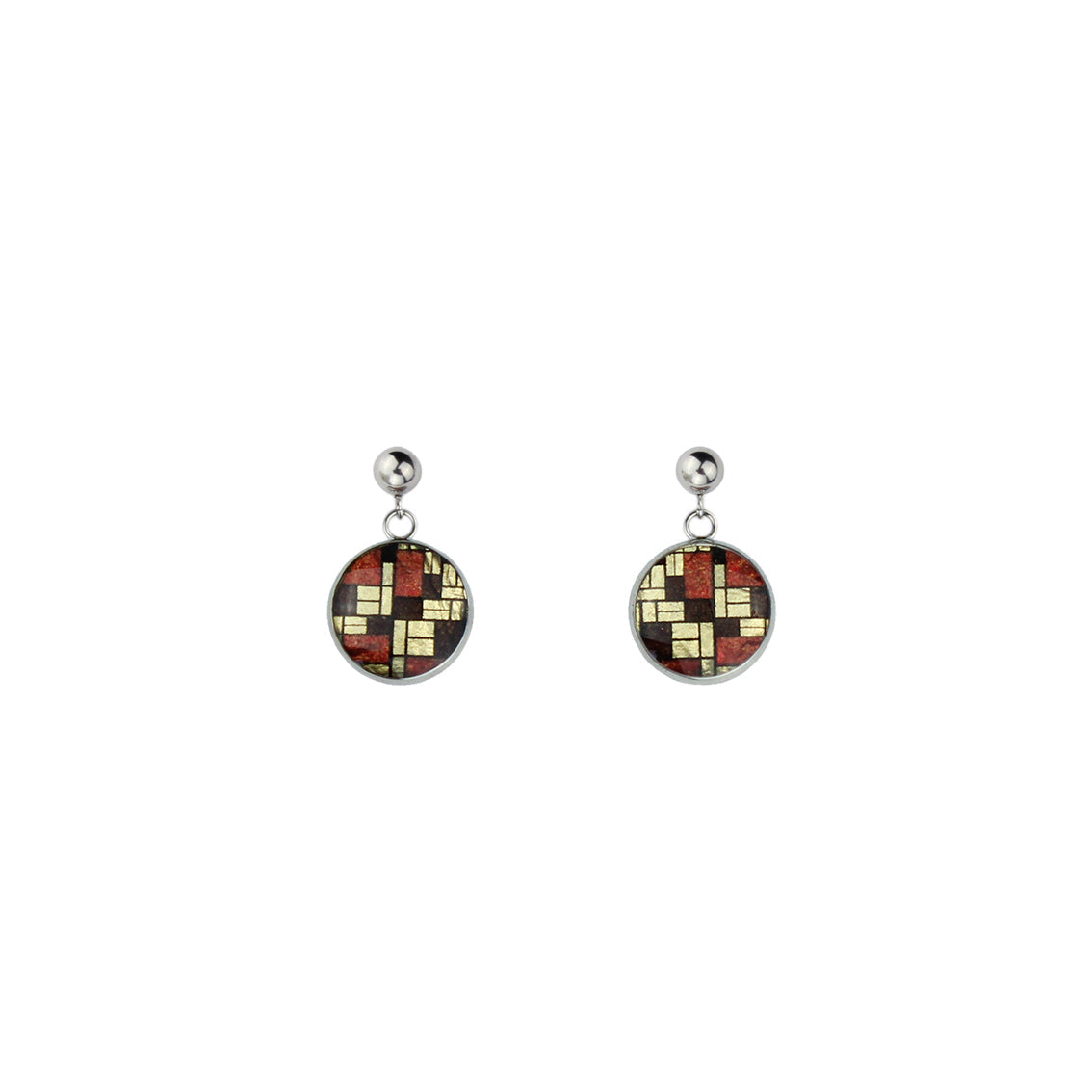PERSPECTIVE MONDRIAN POP ART ABSTRACT DANGLE DROP CIRCLE EARRINGS - M064 - in Circle Box