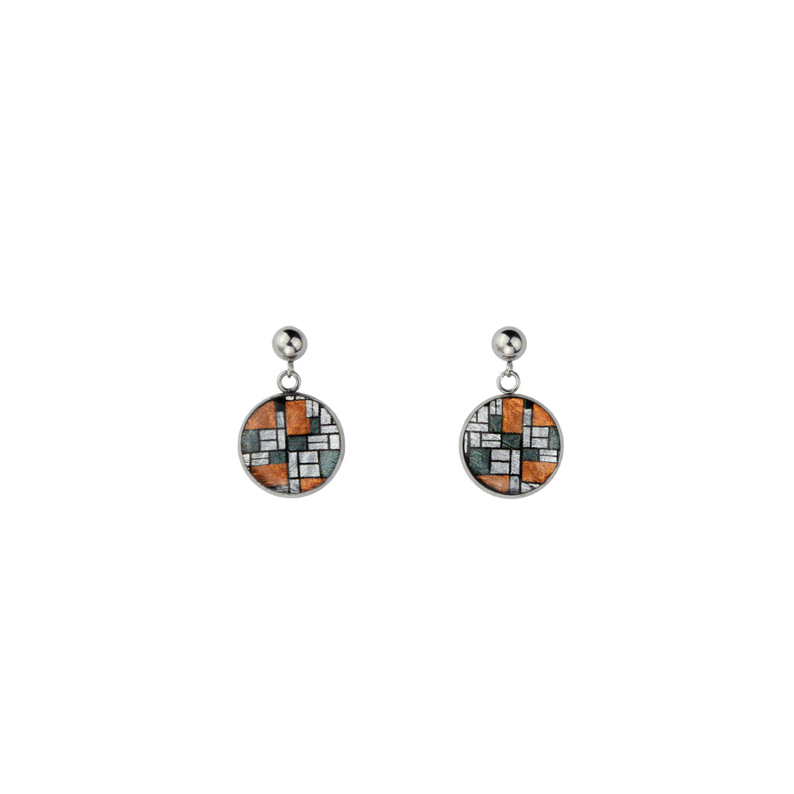 PERSPECTIVE MONDRIAN POP ART ABSTRACT DANGLE DROP CIRCLE EARRINGS - M064S - on Satchel