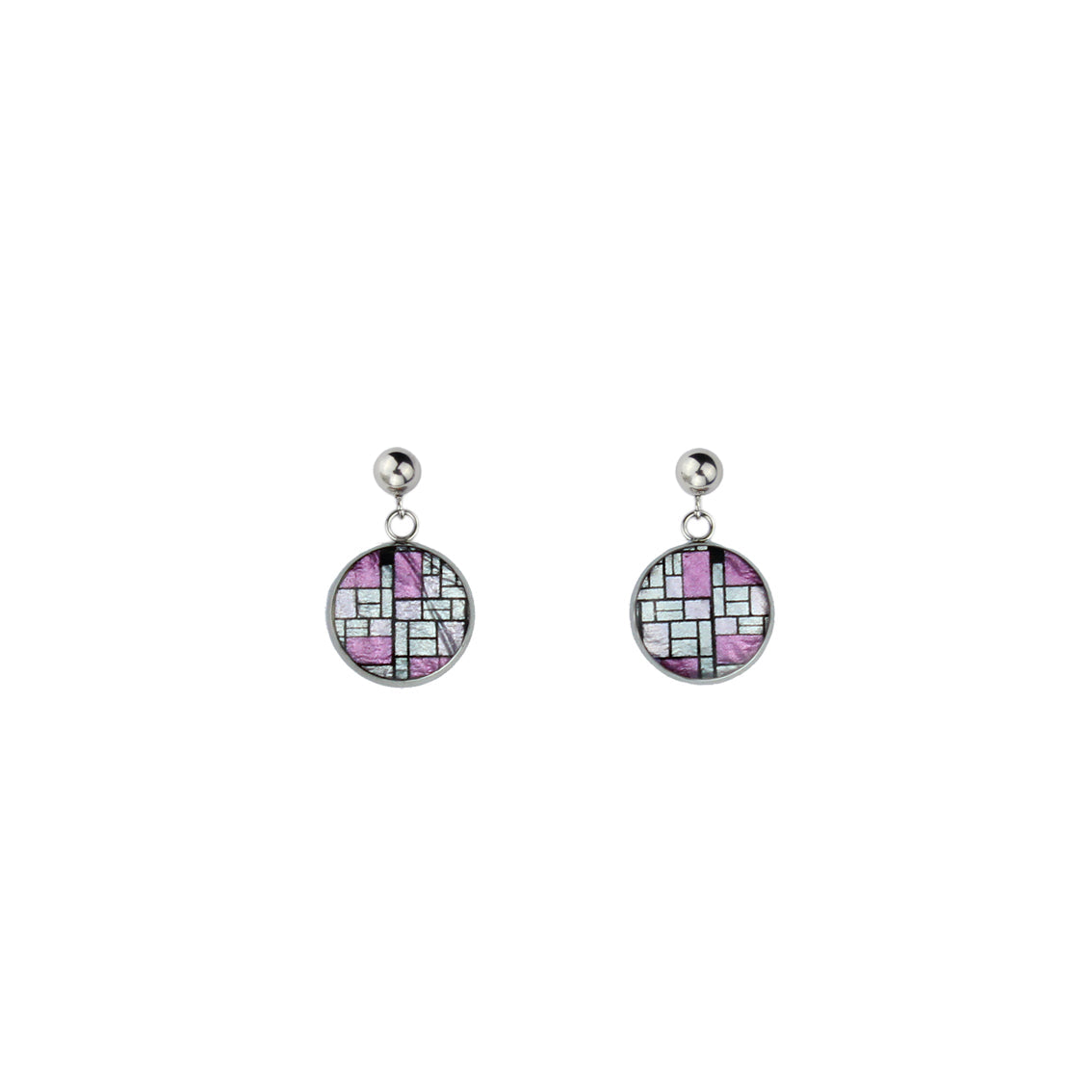PERSPECTIVE MONDRIAN POP ART ABSTRACT DANGLE DROP CIRCLE EARRINGS - M064S - on Satchel