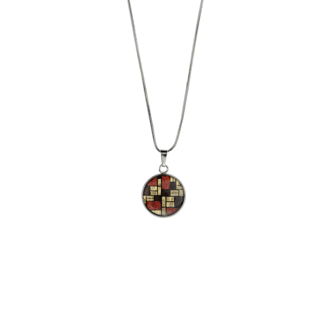 PERSPECTIVE MONDRIAN POP ART ABSTRACT XS CIRCLE PENDANT ON A CHAIN NECKLACE - M065 - in Circle Box