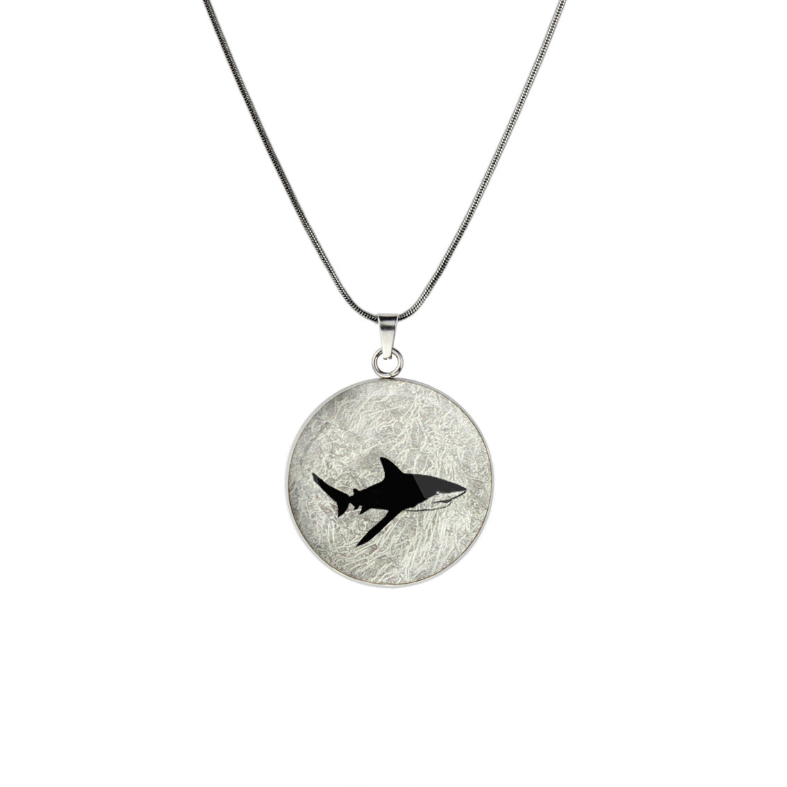 SHARK CIRCLE PENDANT ON A CHAIN NECKLACE - MFY273 - in Circle Box