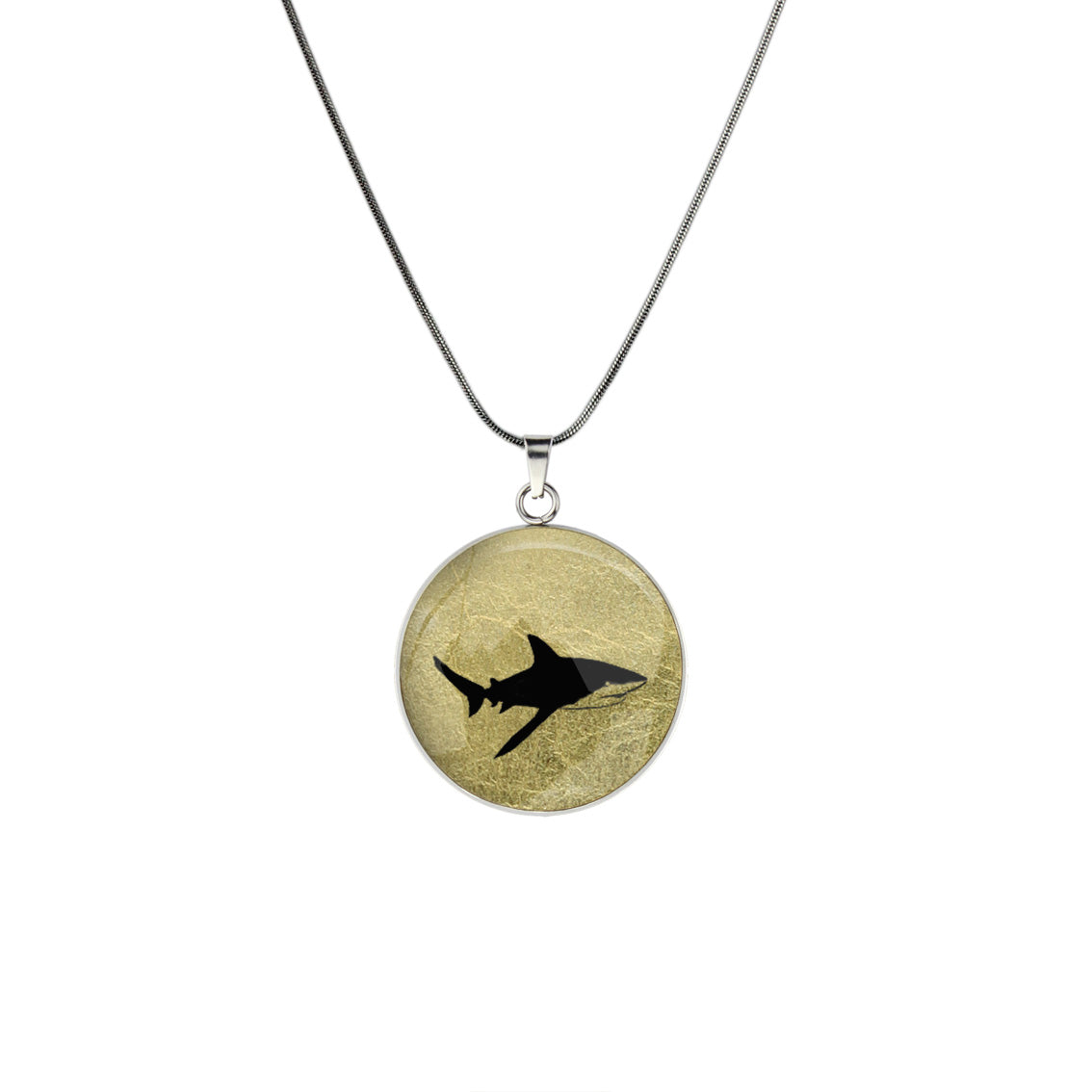 SHARK CIRCLE PENDANT ON A CHAIN NECKLACE - MFY273 - in Circle Box