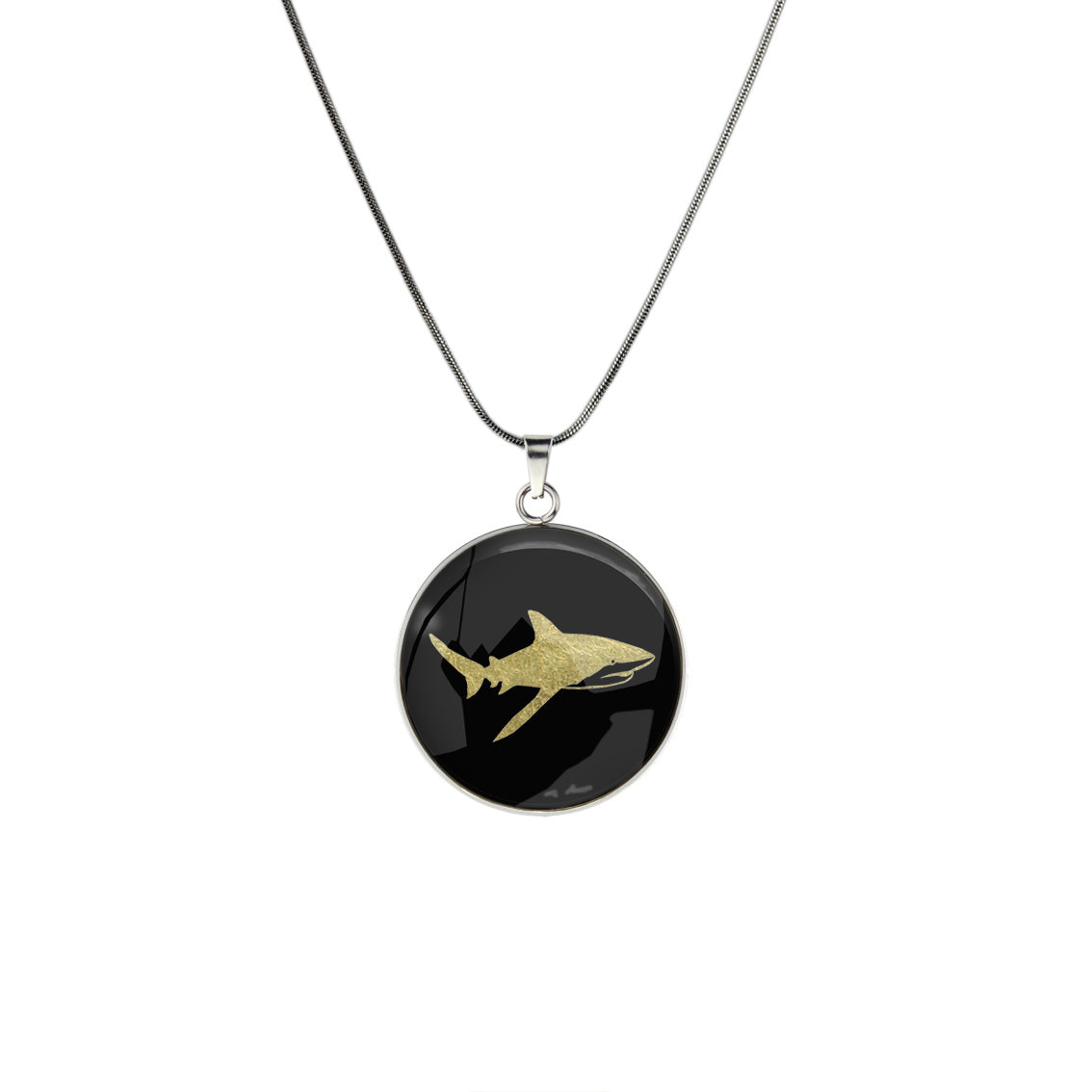 SHARK CIRCLE PENDANT ON A CHAIN NECKLACE - MFY273 - in Circle Box
