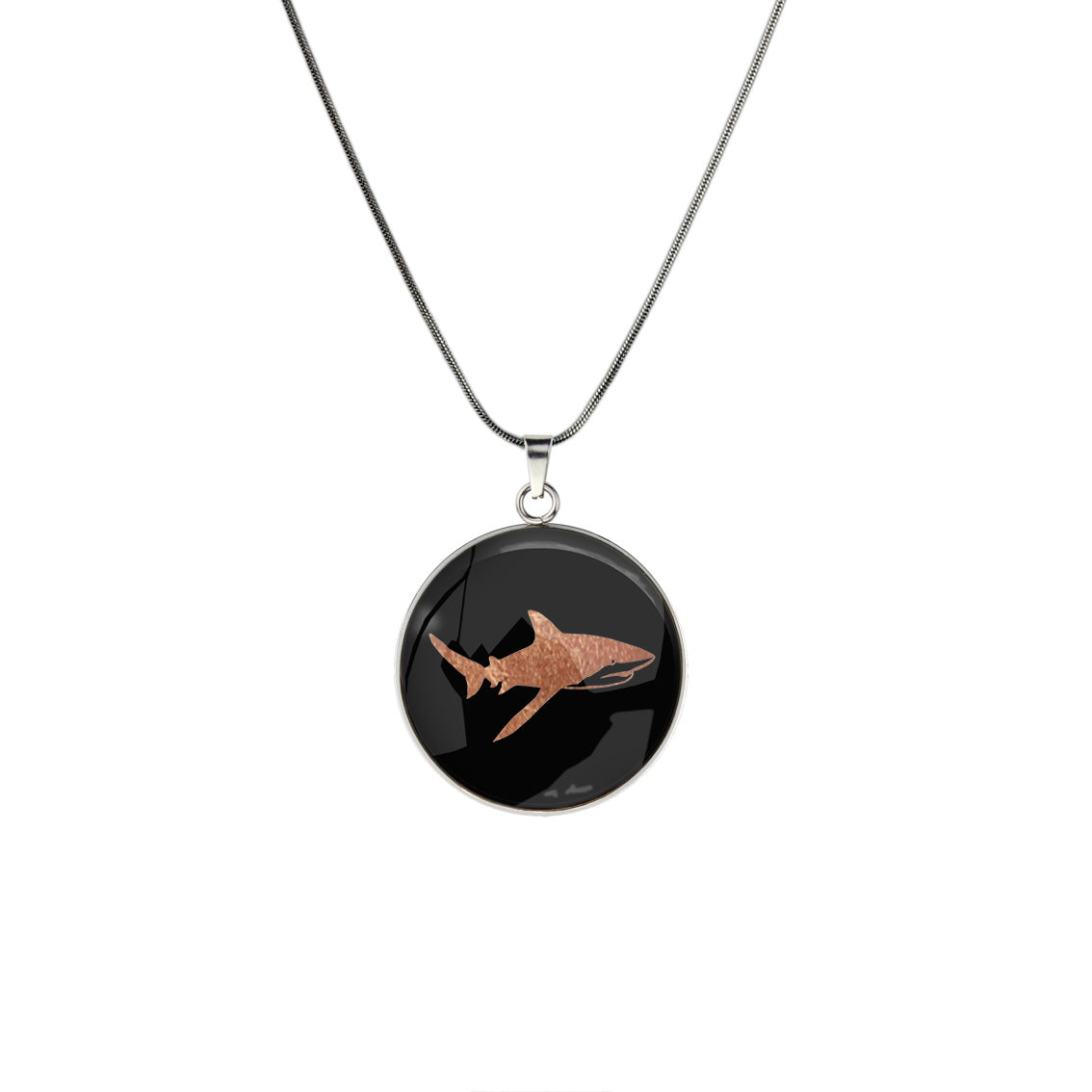 SHARK CIRCLE PENDANT ON A CHAIN NECKLACE - MFY273 - in Circle Box
