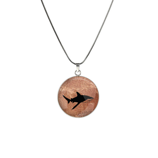 SHARK CIRCLE PENDANT ON A CHAIN NECKLACE - MFY273 - in Circle Box