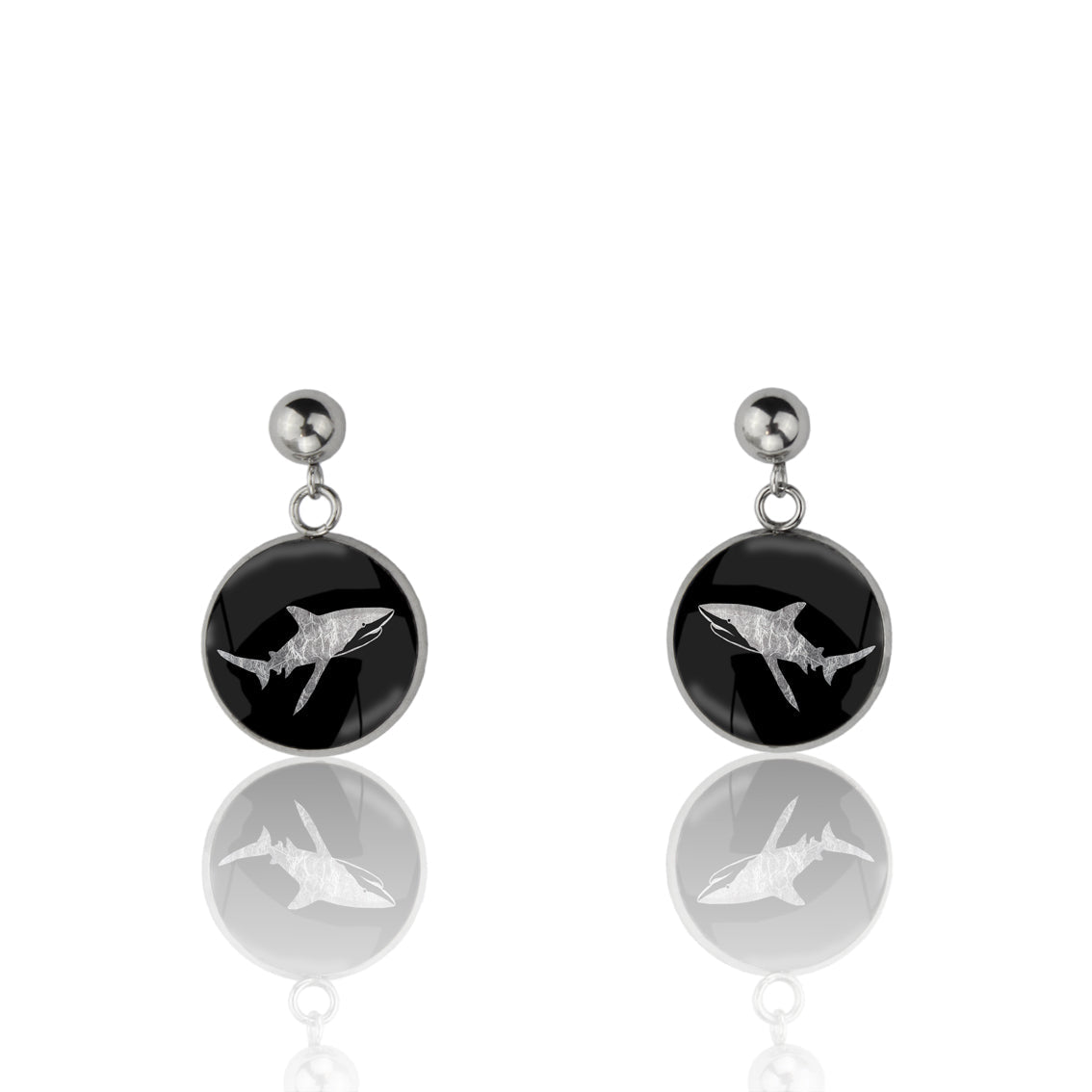 SHARK DANGLE DROP CIRCLE EARRINGS - MFY271 - in Circle Box