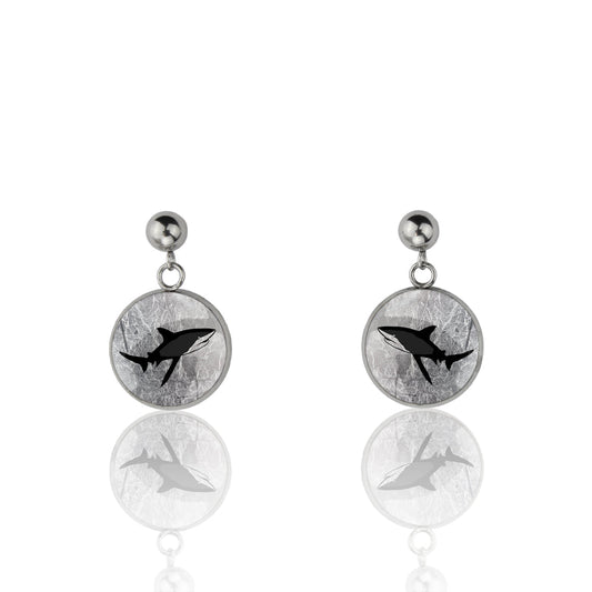 SHARK DANGLE DROP CIRCLE EARRINGS - MFY271 - in Circle Box