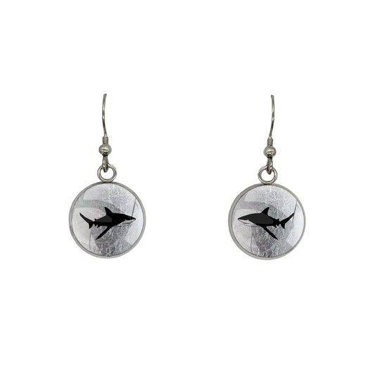 SHARK DANGLE DROP CIRCLE EARRINGS - MFY271 - in Circle Box