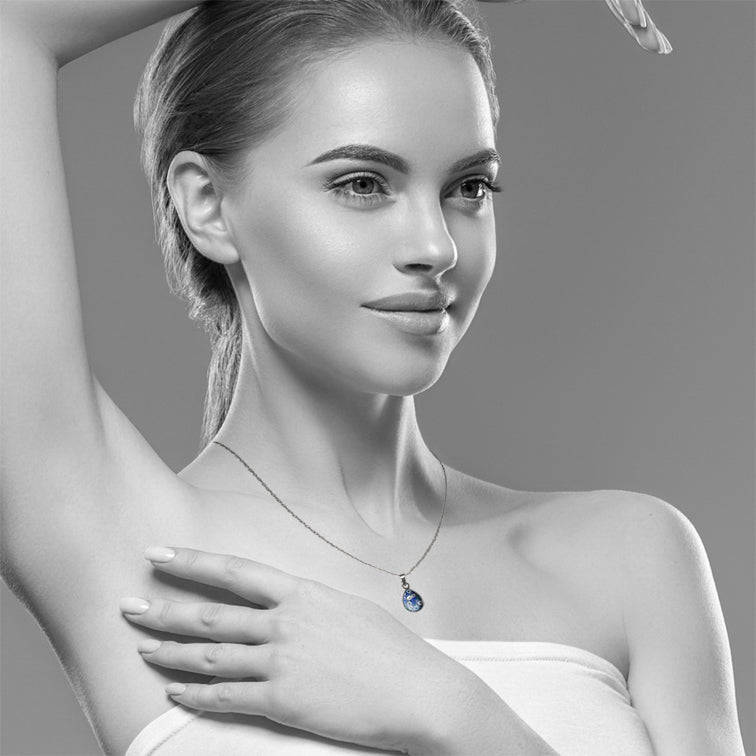 BRUSH BLUE DOMED XS DROP PENDANT ON A CHAIN NECKLACE - SD420