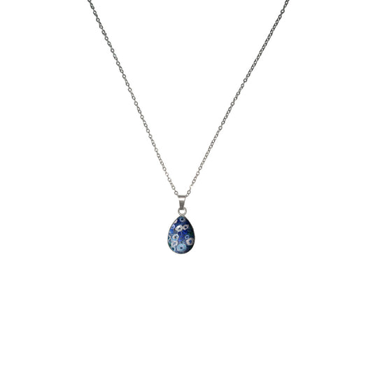 BRUSH BLUE DOMED XS DROP PENDANT ON A CHAIN NECKLACE - SD420