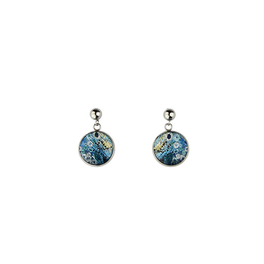 DANDLE DROP BRUSH CIRCLE BLUE EARRINGS - SD150 - in Circle Box