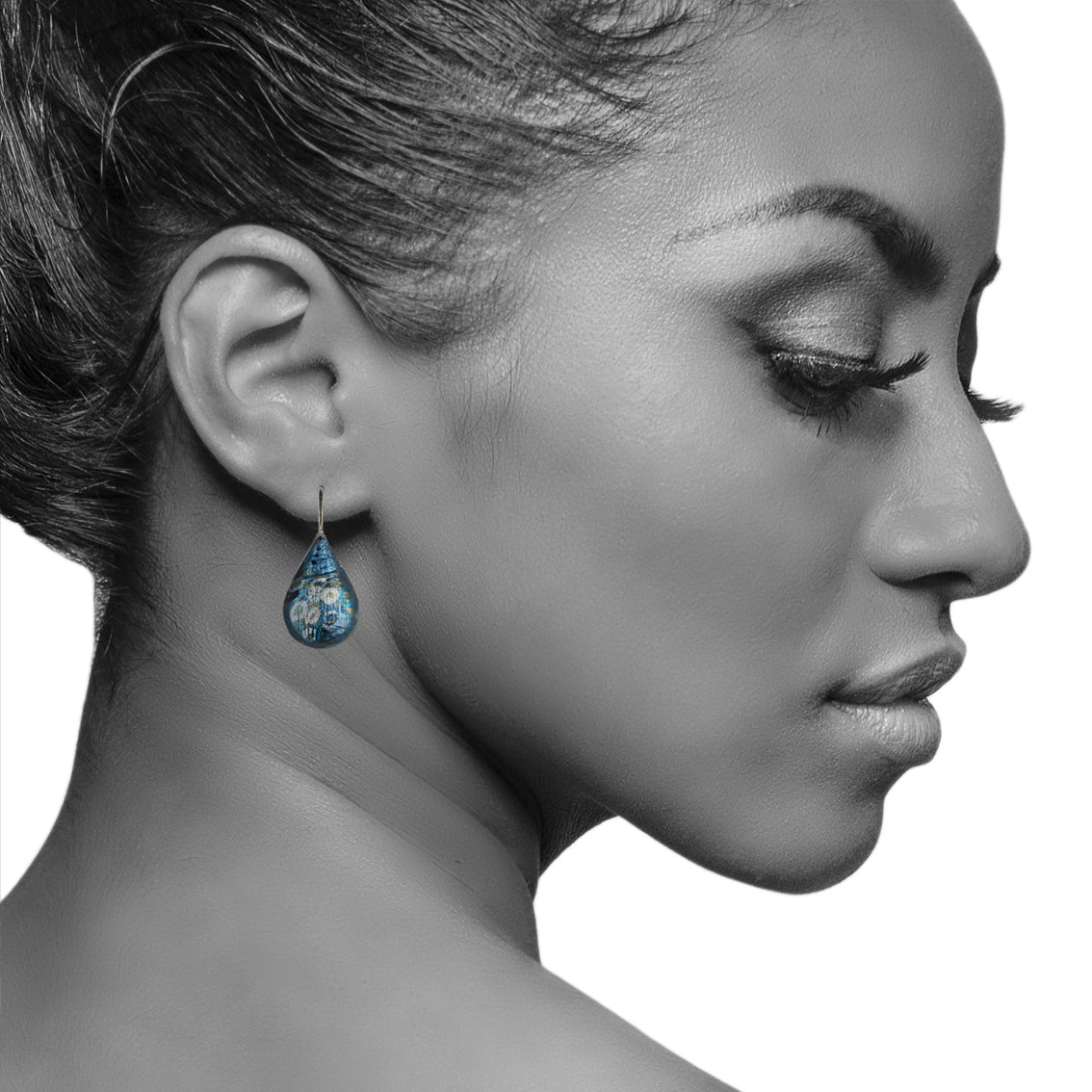 DANDLE DROP BRUSH DOMED BLUE EARRINGS - SD151