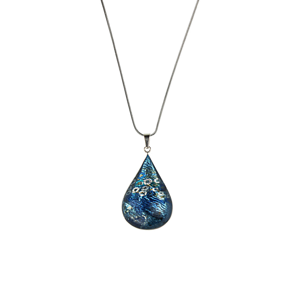 BRUSH BLUE DOMED DROP PENDANT ON A CHAIN NECKLACE - SD159