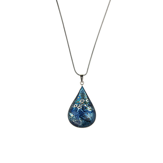 BRUSH BLUE DOMED DROP PENDANT ON A CHAIN NECKLACE - SD159