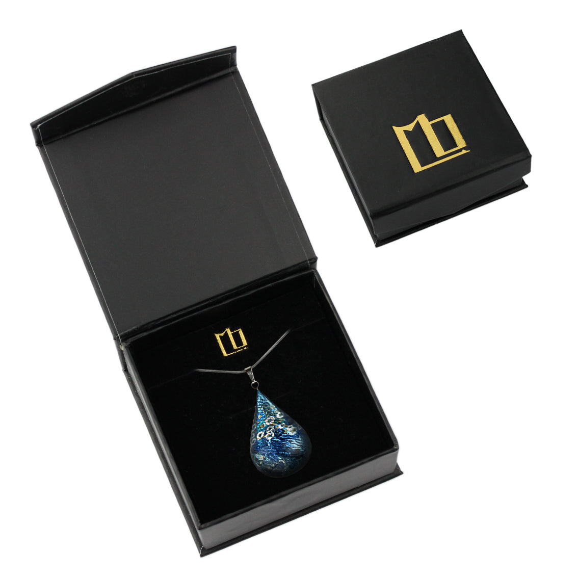 BRUSH BLUE DOMED DROP PENDANT ON A CHAIN NECKLACE - SD159