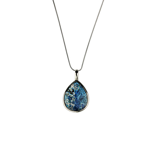 BRUSH BLUE DROP PENDANT ON A CHAIN NECKLACE - SD157 - in Circle Box