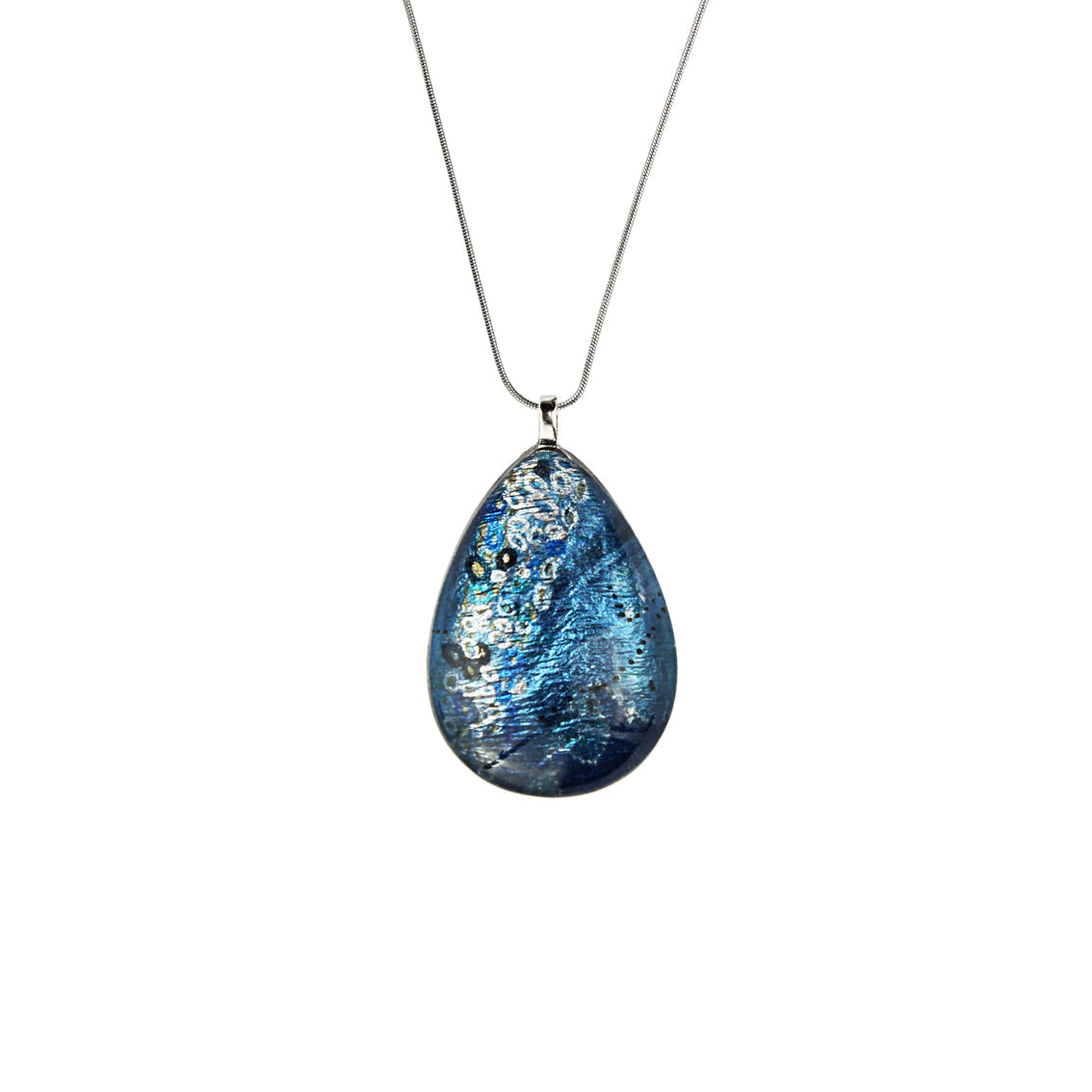 BRUSH BLUE LARGE DROP PENDANT ON A CHAIN NECKLACE - SD161