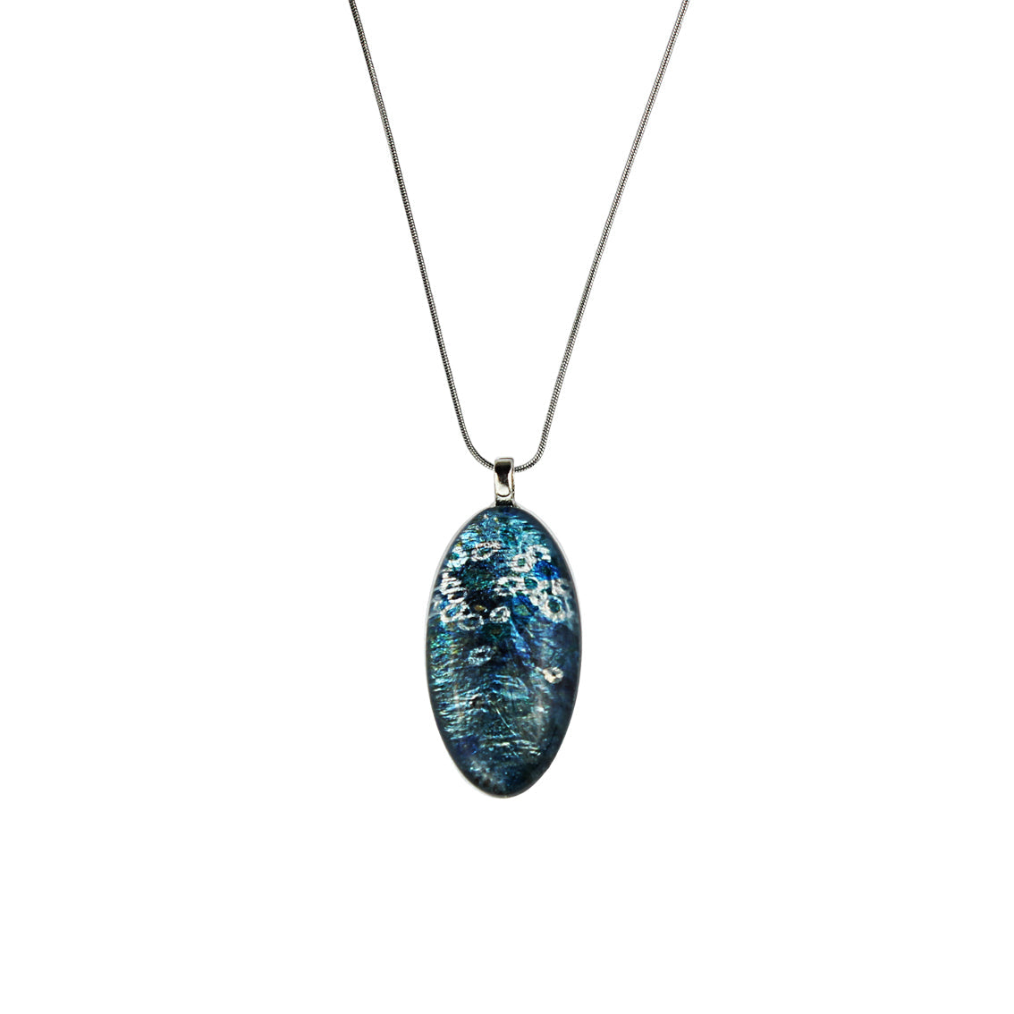 BRUSH BLUE NARROW OVAL PENDANT ON A CHAIN NECKLACE - SD160