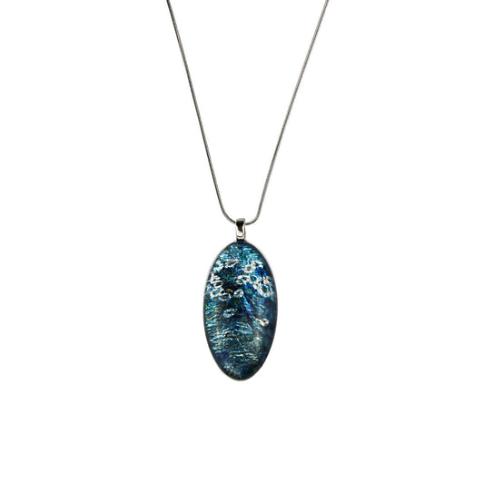 BRUSH BLUE NARROW OVAL PENDANT ON A CHAIN NECKLACE - SD160