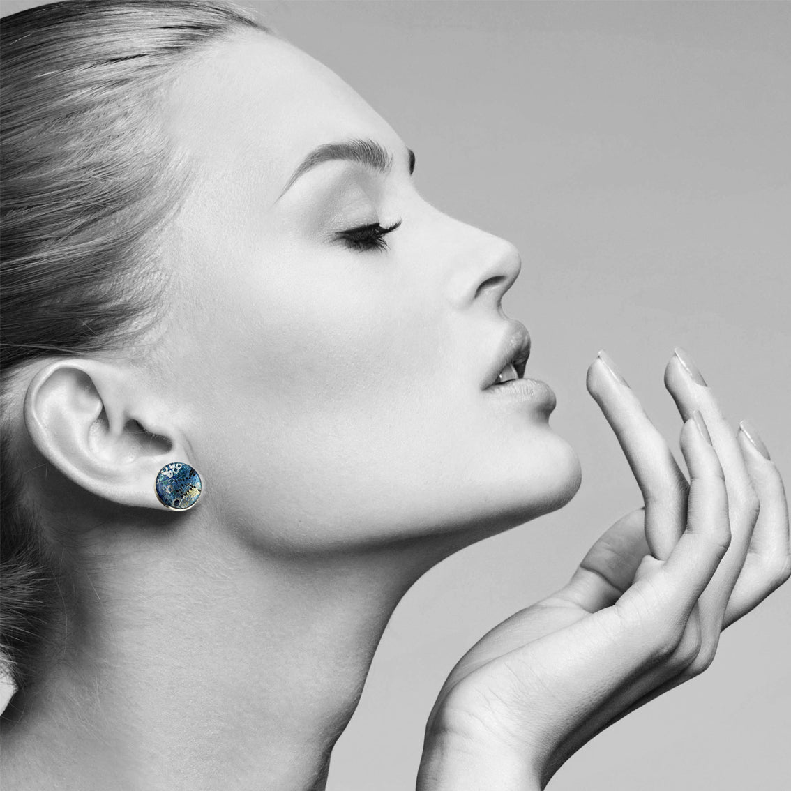 BRUSH BLUE STUD EARRINGS - SD148S - on Satchel