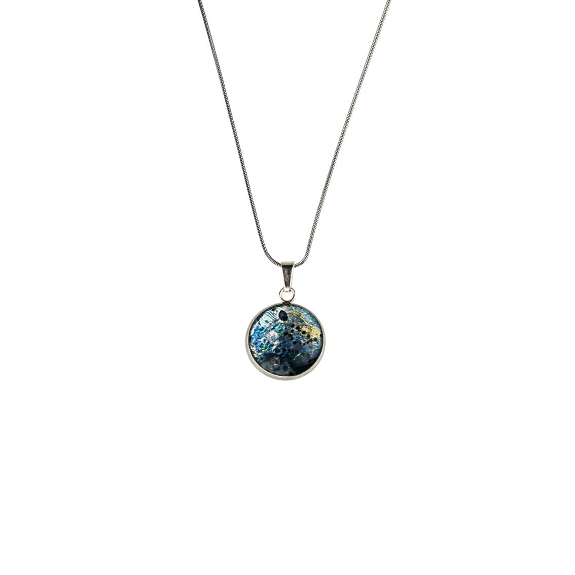 BRUSH BLUE XS CIRCLE PENDANT ON A CHAIN NECKLACE - SD156 - in Circle Box