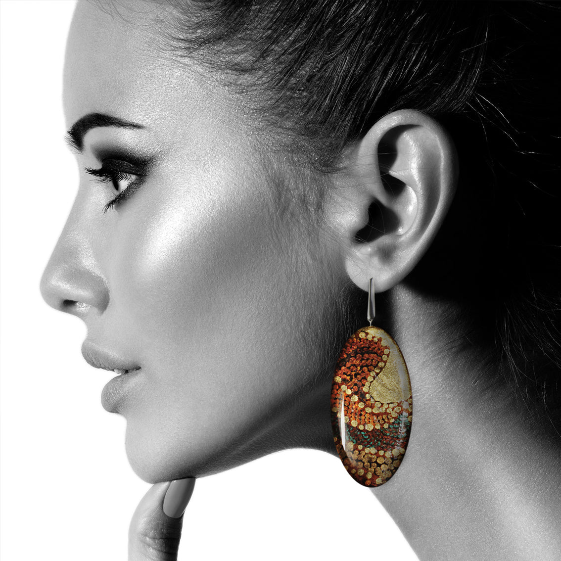 DANDLE DROP TESS STATEMENT XXL ORANGE OVAL EARRINGS - SD177