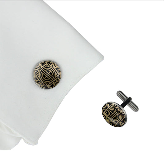 INITIAL GATSBY ART DECO STYLE CIRCLE ELEGANT CUFFLINKS - MFY23